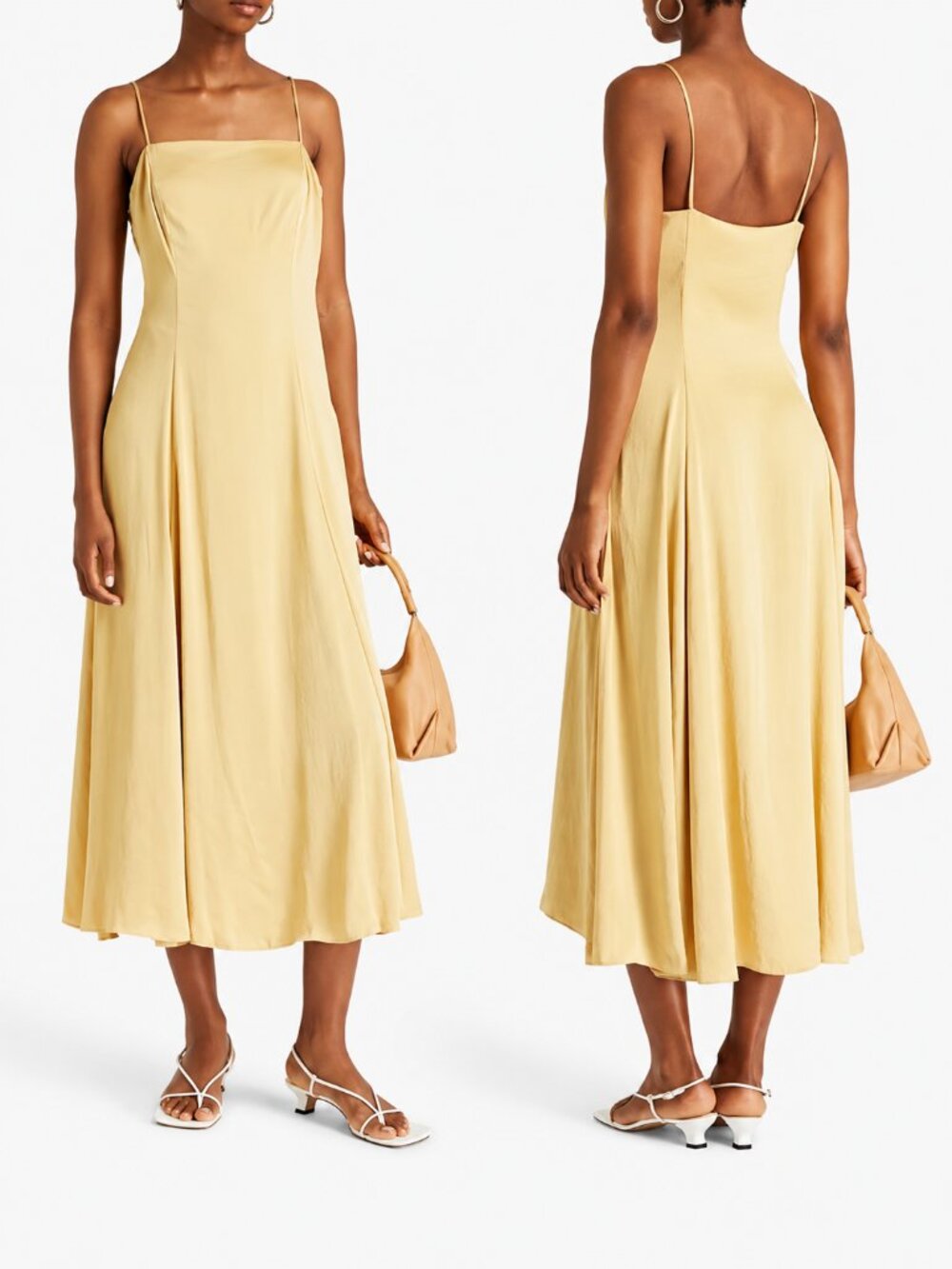 Theory Cami Volume Midi Dress Sun Crushed Satin Square Neck Size 10 NWT
